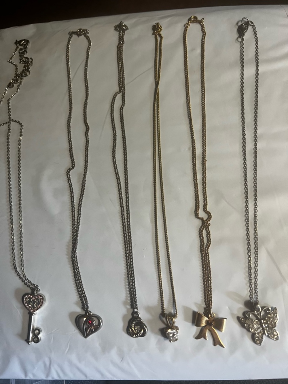 Gold and Silver Heart & Bow Pendant Necklace Set - Women Jewelry